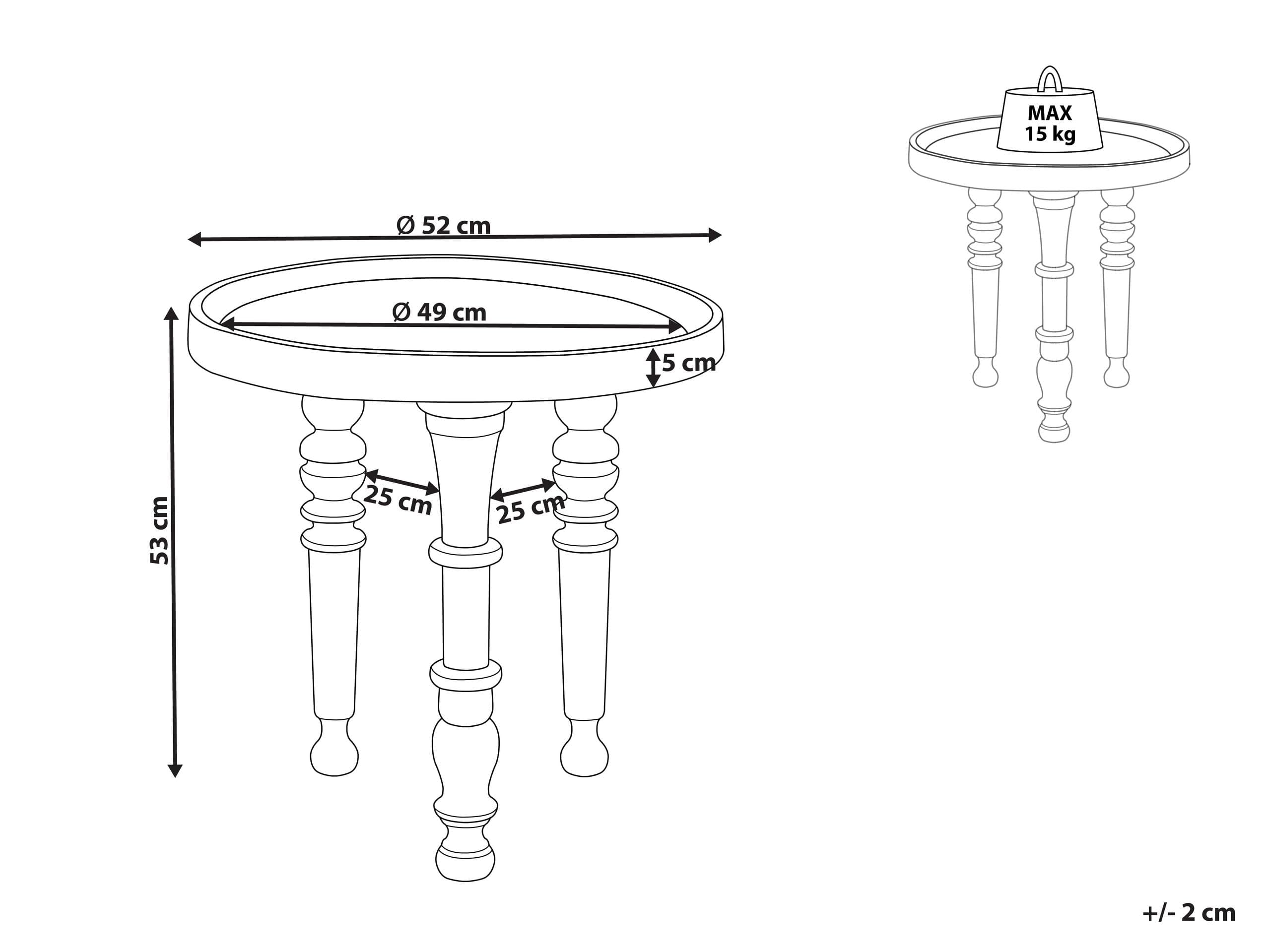 Beliani Table d'Appoint Traditionnelle Bois de Manguier Ronde 52 x 52 cm Meubles de Salon Noir Leeton