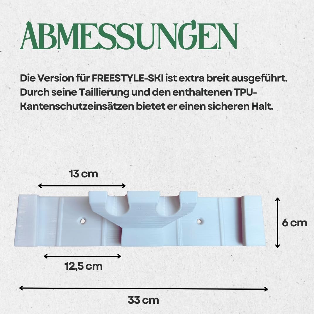 Ski Wandhalter / Wand Skihalter mit TPU-Kantenschutz | Vertikale Ski- & Skistock Halterung | Platzsparend & stilvoll – präsentiert deine Ski wie im Showroom | inkl. Marken-Montageset | 3D-Druck