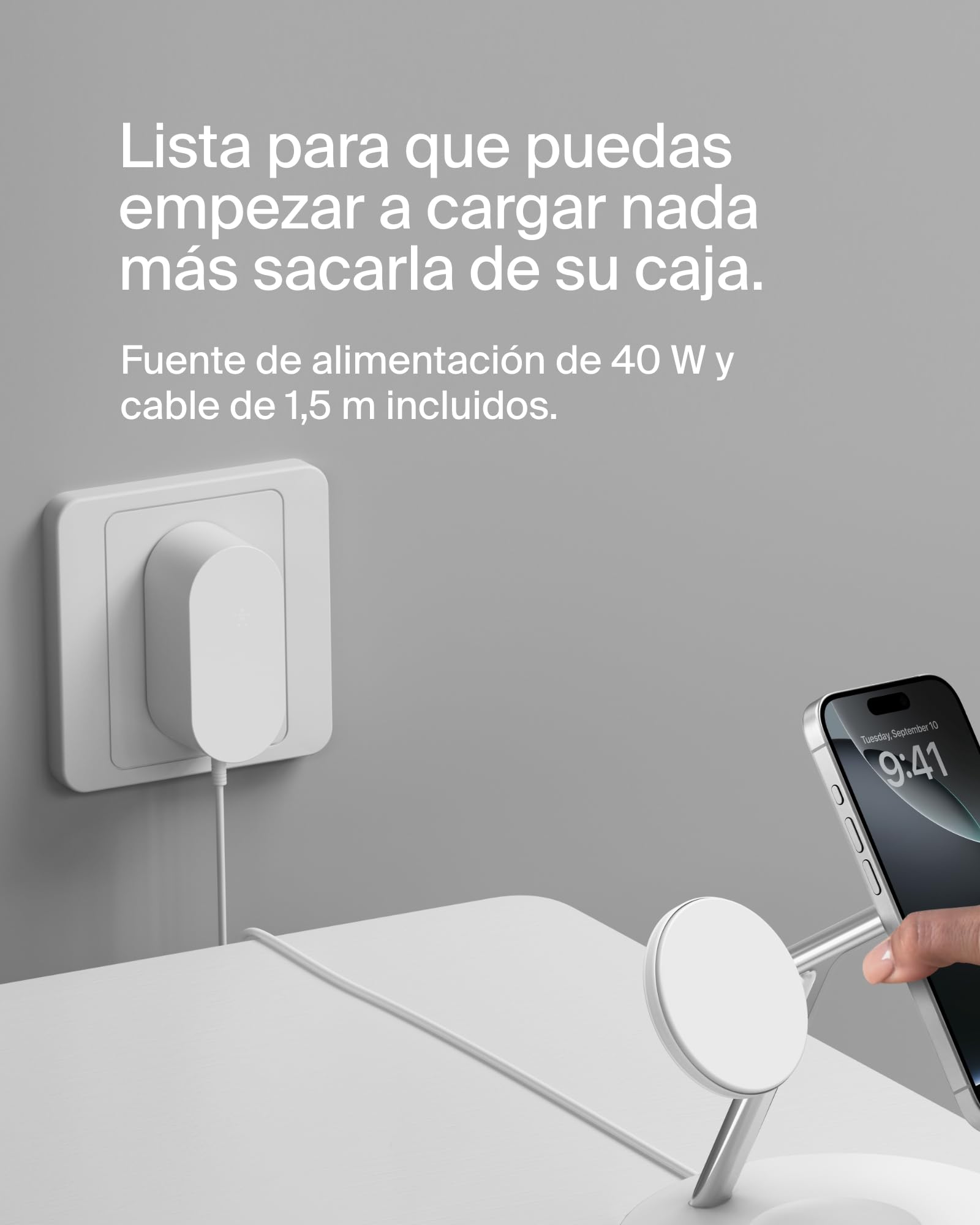 Belkin BoostCharge Cargador Qi2 3 en 1, Estación de Carga Inalámbrica con MagSafe, Base de Carga Qi2 para iPhone 17, Air, Pixelsnap, Apple Watch, AirPods, Fuente de alimentación - Blanco