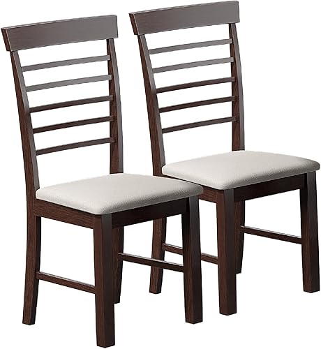 Sillas de comedor bohemias, 2 piezas, madera de caucho, color marrón y blanco, altura del asiento de 18.11 pulgadas, sala de estar, dormitorio,