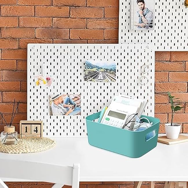 Wenqik 12 Pcs Plastic Storage Bins Storage Basket with Handles Toy Organizers and Storage Containers for Home Cupboard Kitchen Office Bathroom Pantry Organization Box(Bright, 9.6 x 6.3 x 3.9 Inch)