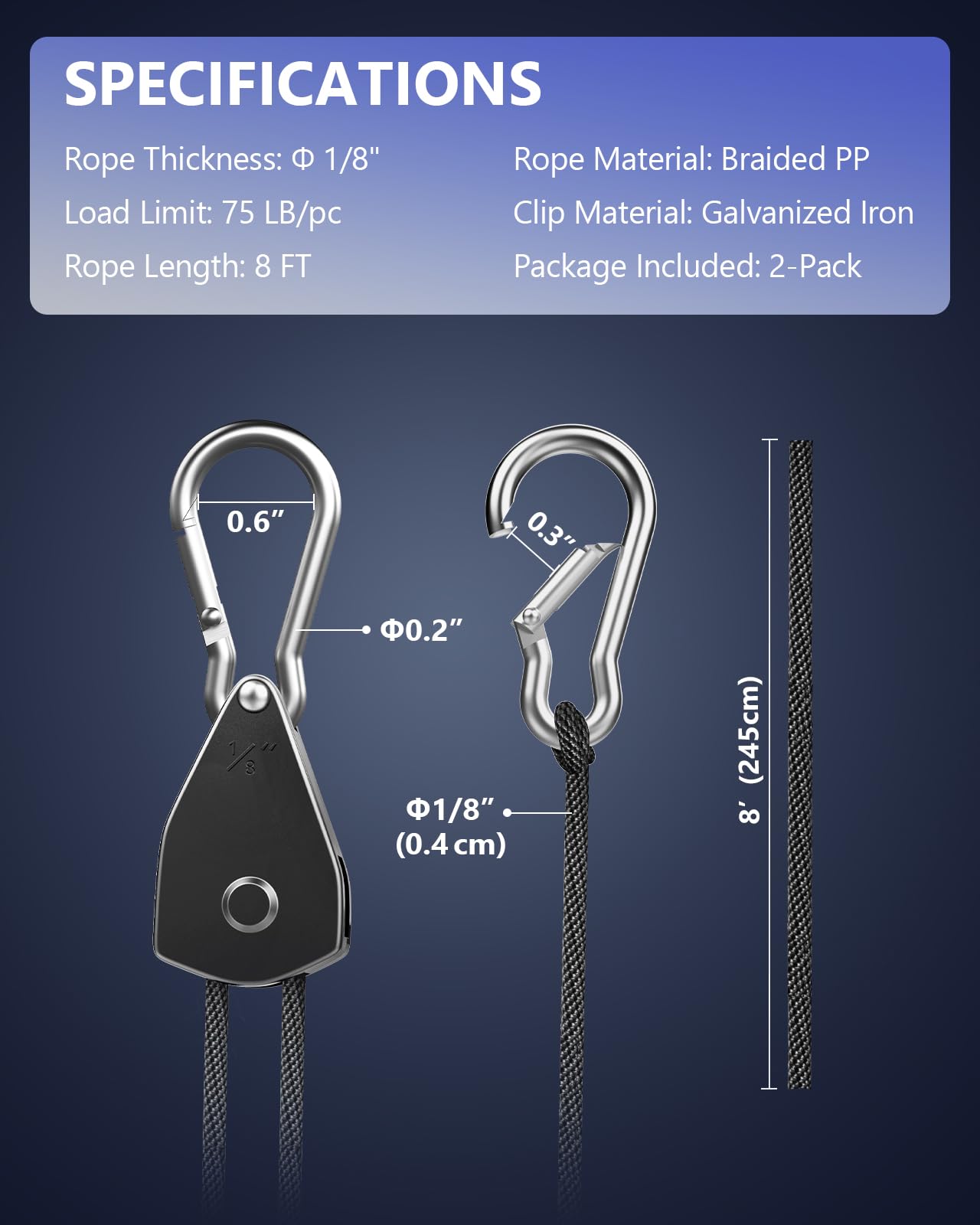 Grow Light Rope Hanger - Heavy Duty Support -7