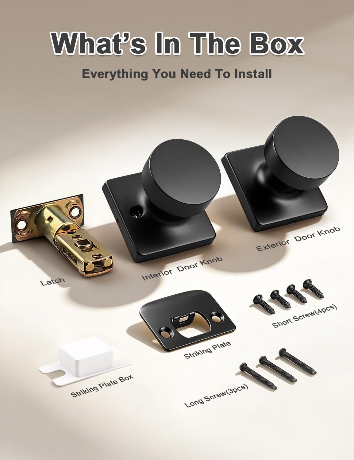 Matte Black Passage Door Knobs - 6 Pack -8