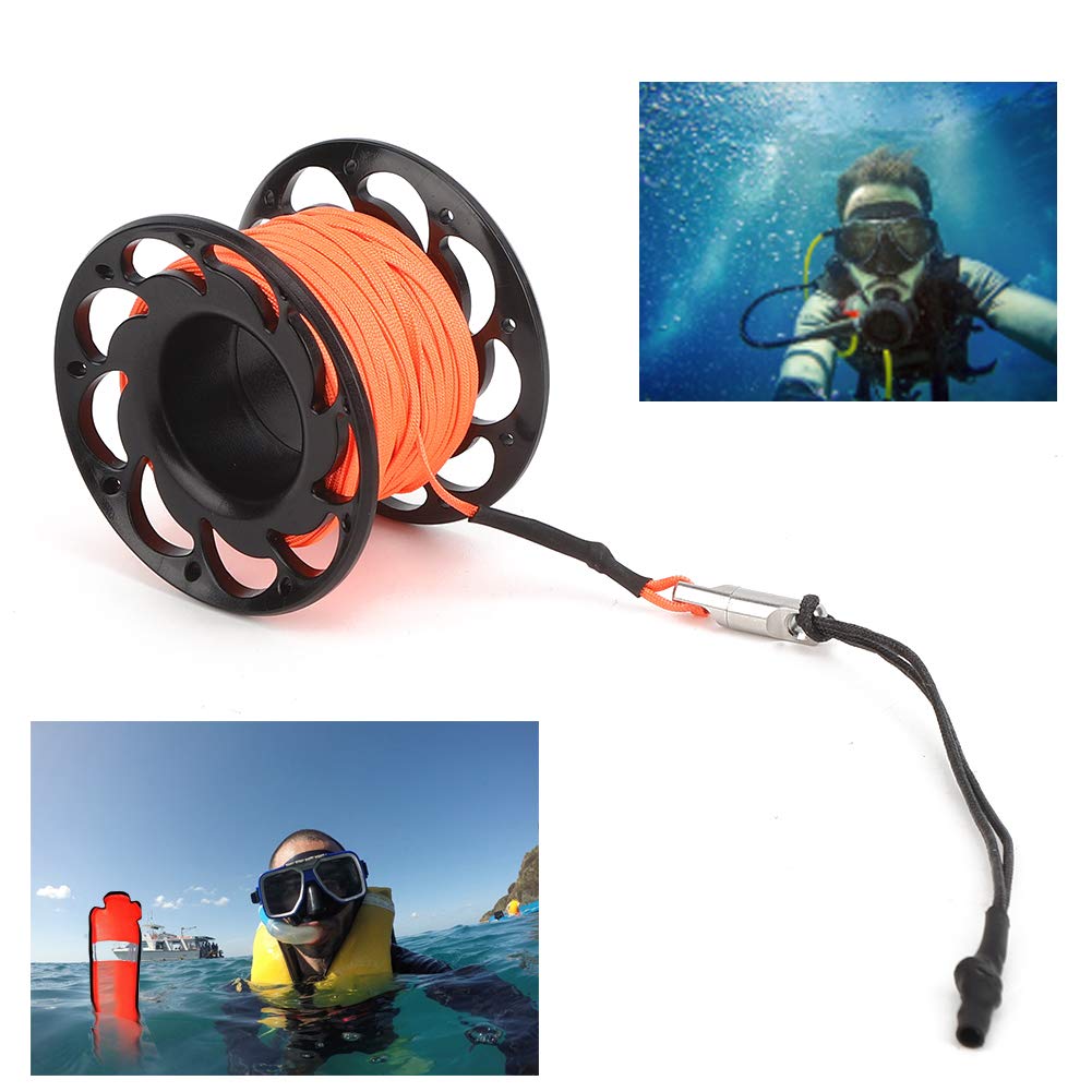 Gavigain Plastic Wire Reel Dual Heads Hook Diving Marker Buoy Rope Wheel Guide Thread Spool BUIY Rope Guide Scuba Diving (Black)