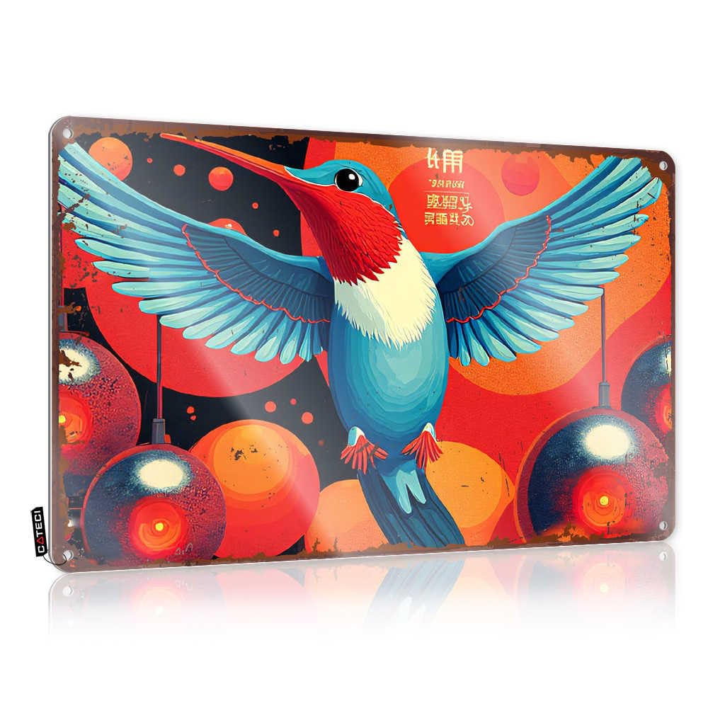Fzfn Colour Colorful Hummingbird Amidst A Cosmic Fruit Garden Cottage Bath Decor - Tin Metal Sign Decor Hanging Wall Decor(30X40cm)