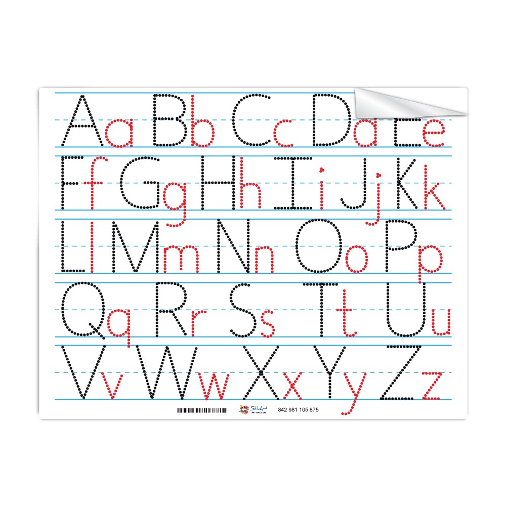 StikArt Adhesive Backed Handwriting Worksheet for Preschool Desks - Dotted Lines Alphabet Letters Aa-Zz