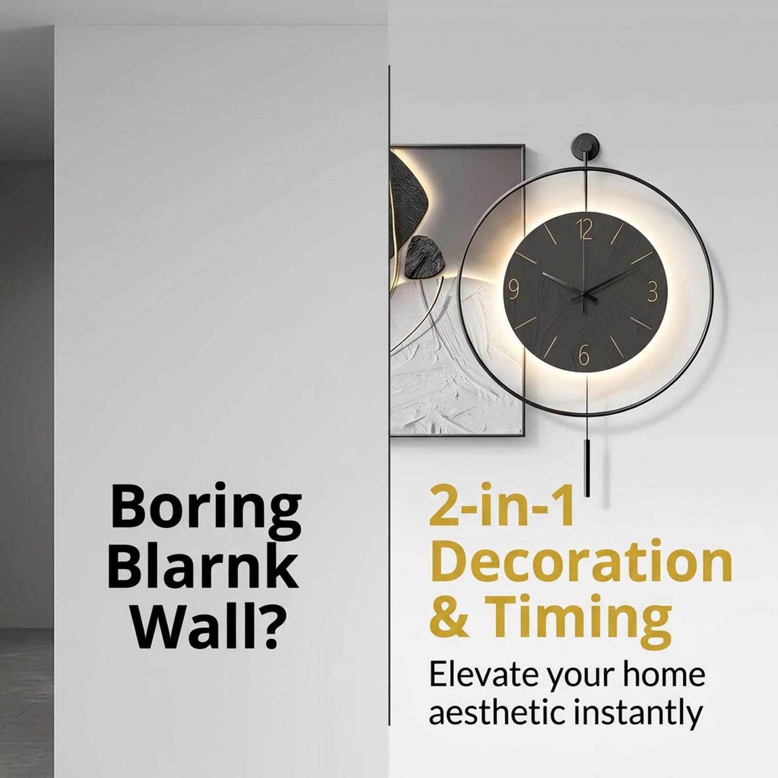 Orologio da parete 3D con luce LED, scultura da appendere silenziosa | Design 3D testurizzato, illuminazione LED soffusa, movimento al quarzo, silenzioso(B,31.5*19.7in)