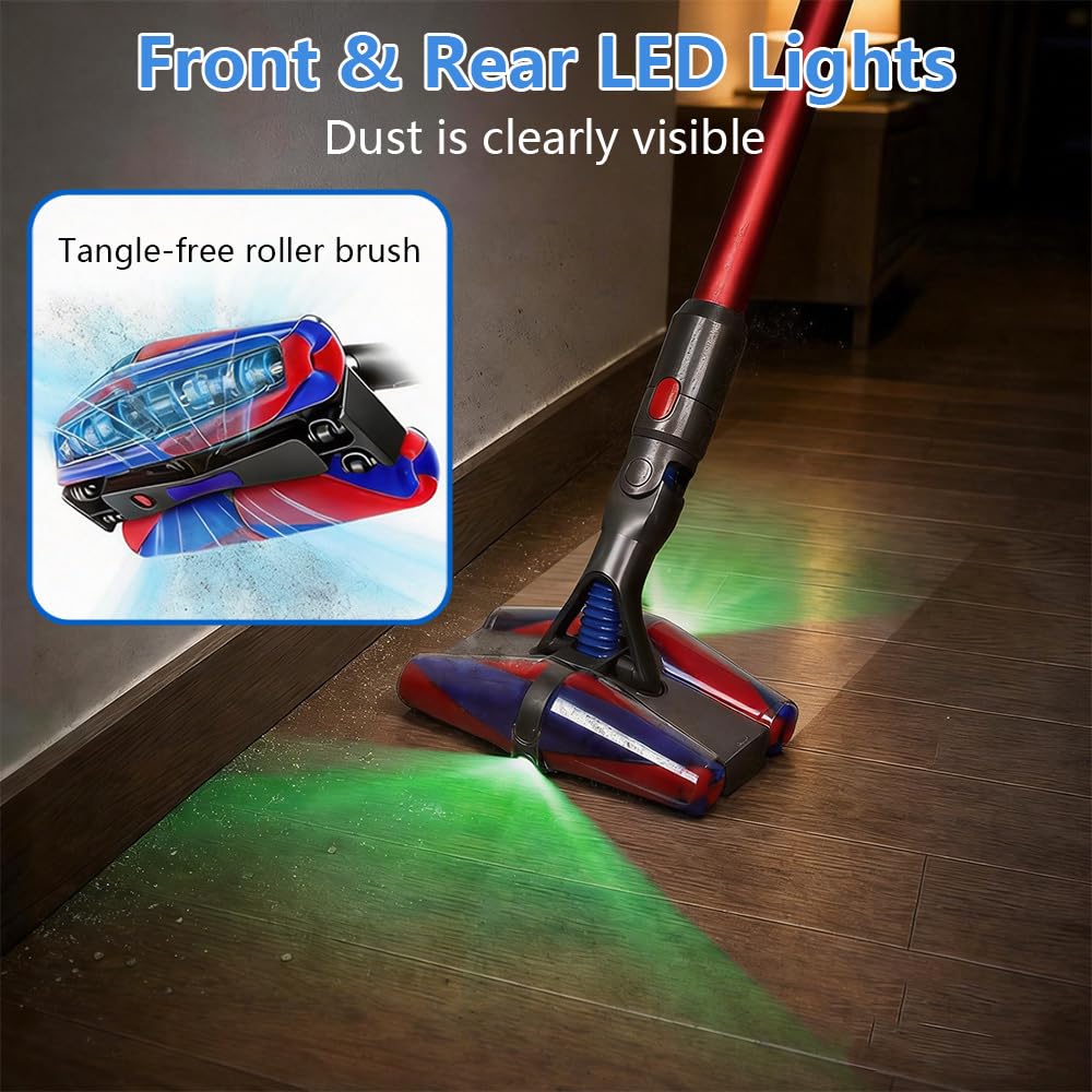 Cepillo giratorio FluffyCones para Dyson V11 V15 V11 V8 V7 con 2 LED verdes | Cepillo con cabezal motorizado antienredos delantero y trasero para Dyson V7 V8 V11 V15 V10 con 4 ruedas giratorias