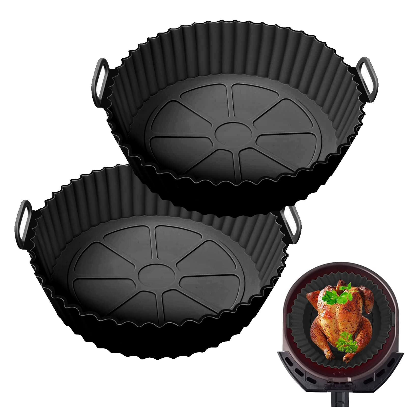 Air Fryer Silicone Liner, 2 Pack Reusable Silicone AirFryer Liners, 7.8 inch Air Fryer Accessories for Ninja COSORI Tower, Fits 3.6 to 6.8QT Air Fryer Pot