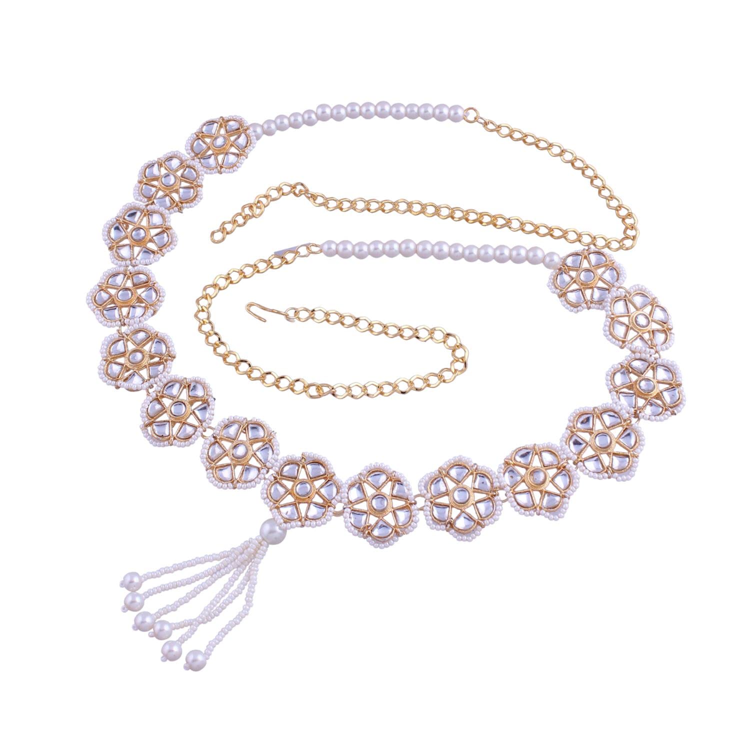 I Jewels Gold Plated Traditional Ethnic White Floral Design Kundan And Stone Studded Adjustable Pearl Kamarband/Belly Chain/Kandora/Wait Belt For Women (Style 2) (B0B15HPLQD) Amazon Price History, Amazon Price Tracker