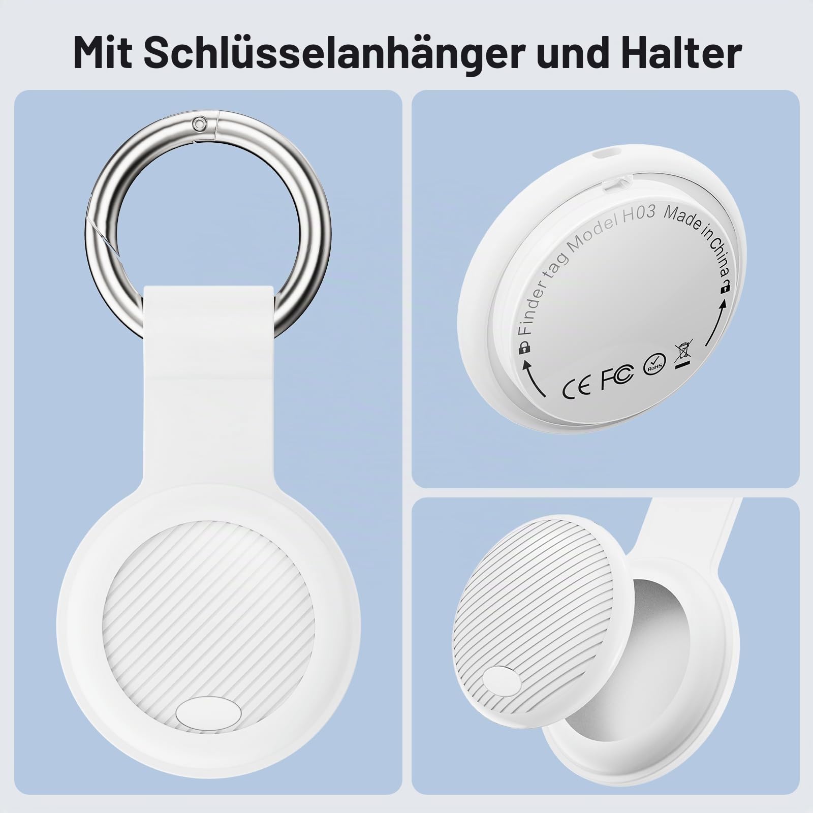 Smart Tracker Tag 4-Pack - GPS Tracker Kompatibel mit Apple Wo ist? (iOS NUR) mit Schutzhülle,Wasserdichter Gegenstandssucher, Bluetooth-Schlüsselfinder für Geldbörse,Gepäck,Austauschbare Batterie
