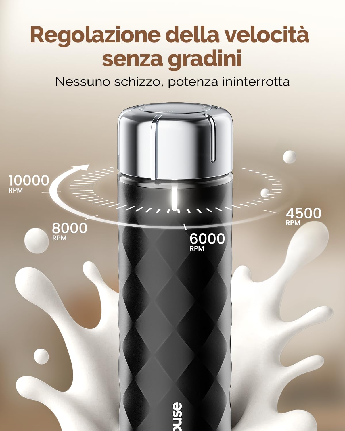 Maestri House Montalatte, Frusta elettrica con regolazione continua della velocità, Frullatore ricaricabile con frusta e supporto in acciaio inox, frullatore per bevande per matcha