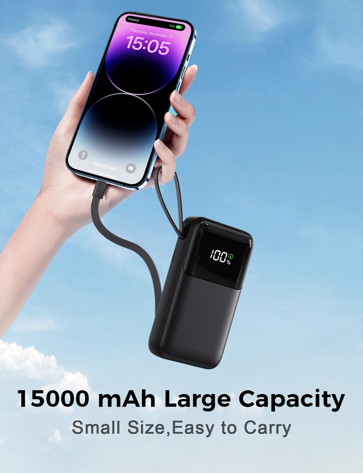 Power Bank, 22,5W 15000mAh Mini Powerbank, Ricarica Rapida PD QC3.0 USB C Caricatore Portatile Batteria (6 output & 3 input), Caricatore Portatile Porta per iPhone Samsung Huawei iPad Pro