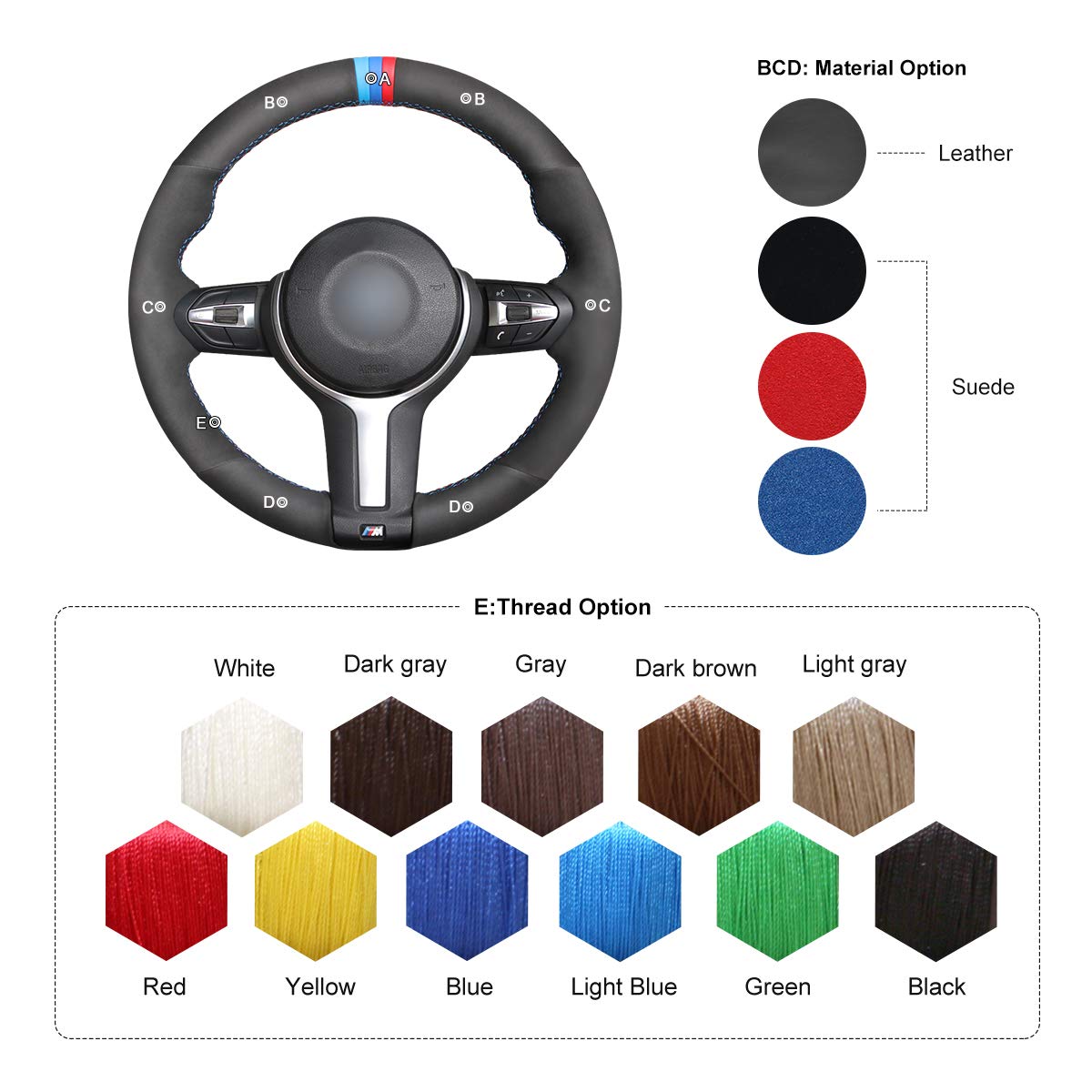 Mewant Customized Car Steering Wheel Cover for BMW (M Sport) F22 F23 F30 F34 F32 F33 F36 F10 F07 F12 F13 F06 F39 F25 F26 F15 F16
