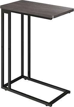 Yusong C-Shaped End Table - Slide Under Sofa Bed, Small Table for Small Spaces, Skinny Overbed, Coffee Drink Snack Table for Living Room, Grey Oak