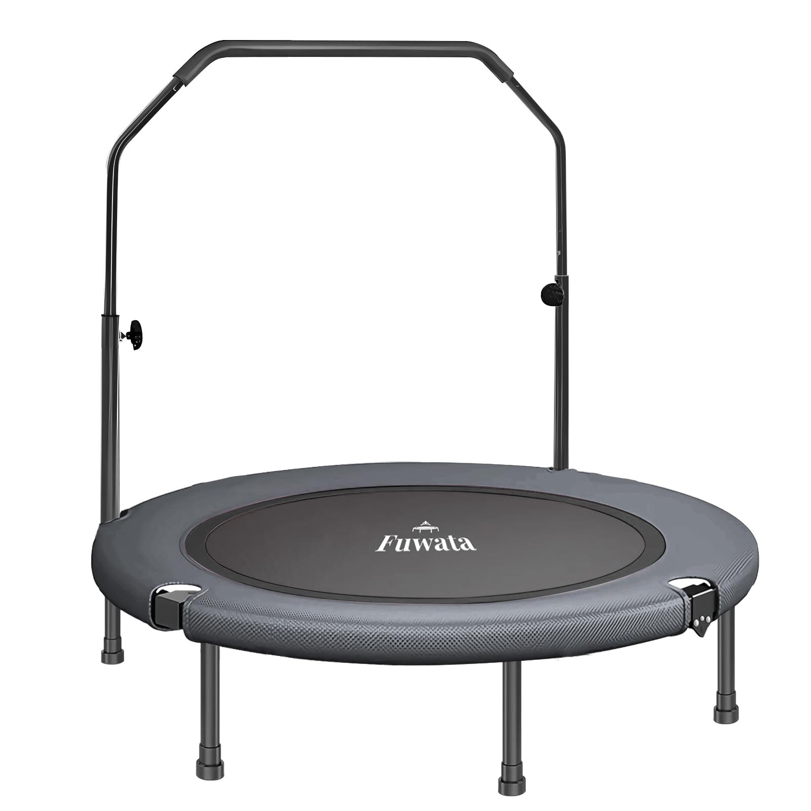 Fuwata トランポリン 手摺付き 室内用 大人用 子供用 大型102cm 耐荷重150kg 静音 折りたたみ ダイエット 家庭用 6本脚 (ダークグレー)