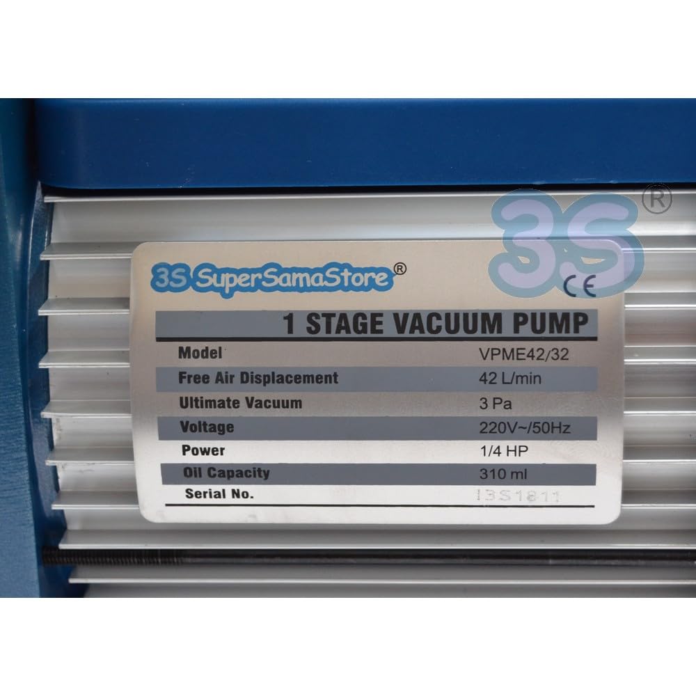 3S SuperSamaStore Pompa Vuoto Monostadio 42 Lt/Min con Elettrovalvola e Vacuometro per Condizionatori, Pompa per Vuoto Professionale per Impianti Climatizzazione e Condizionamento, Omologata Gas R32