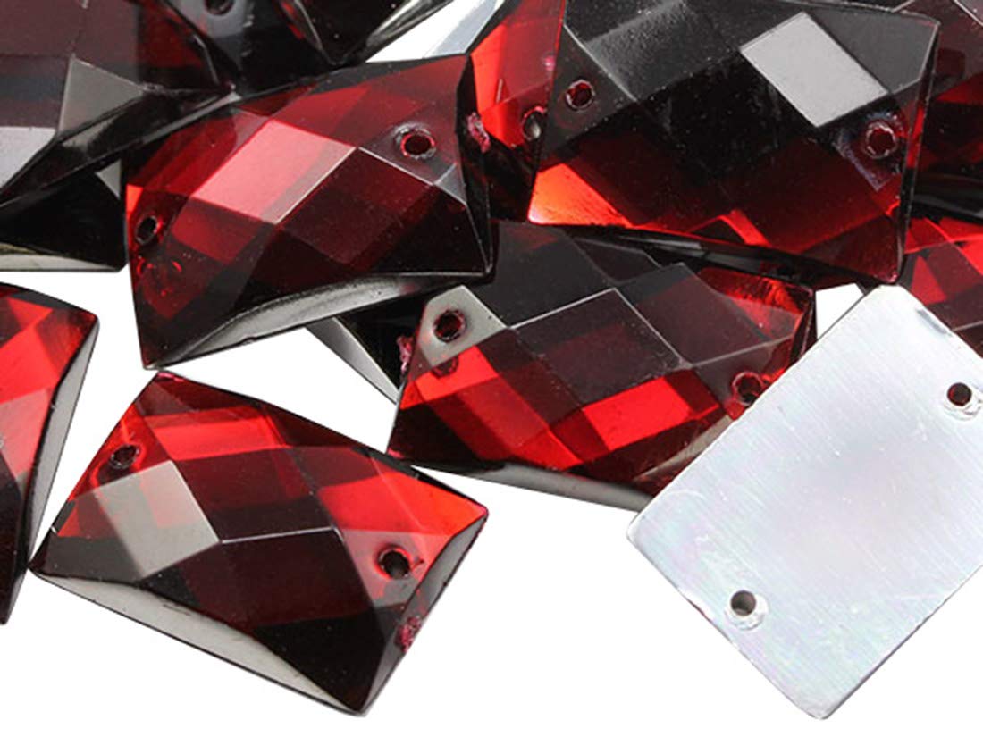 Allstarco 18x13mm Red Ruby CH17 Flat Back Rectangle Sew On Beads for Crafts Plastic Acrylic Rhinestones with Holes for Sewing Clothing Embelishments