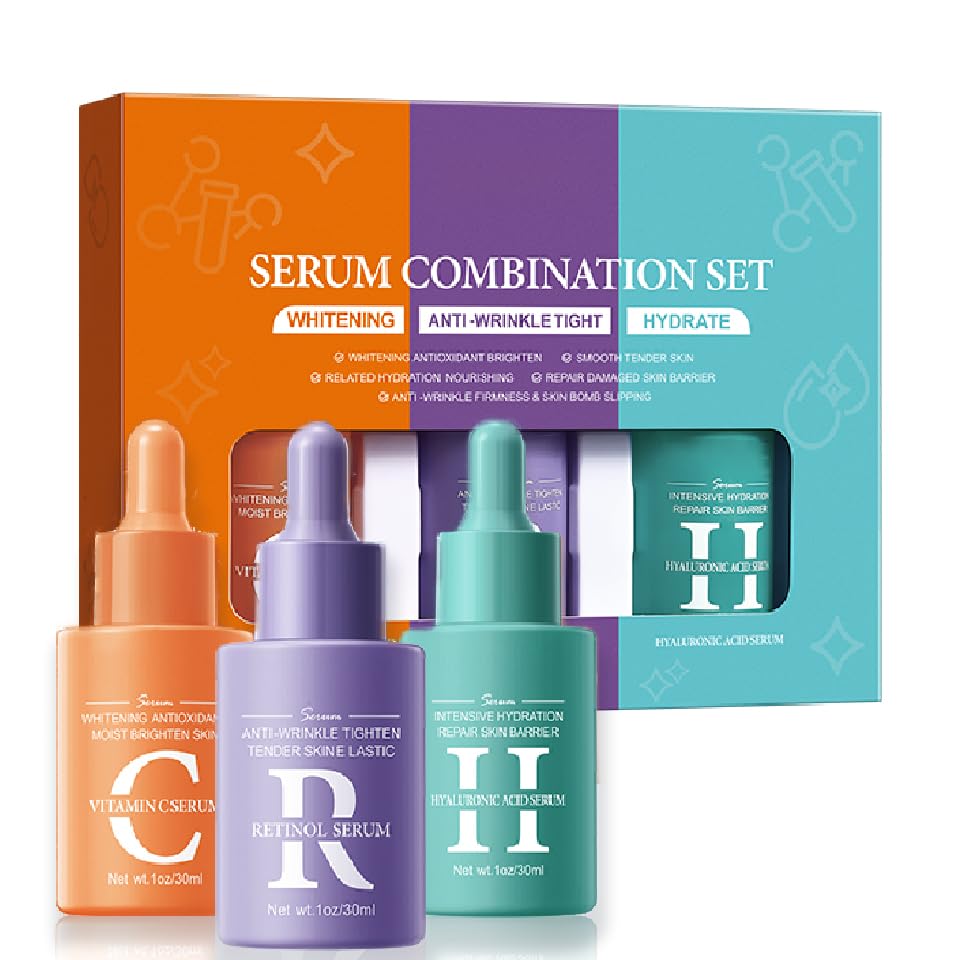 3-PACK Face Serum for Women with Vitamin C, Retinol and Hyaluroni...