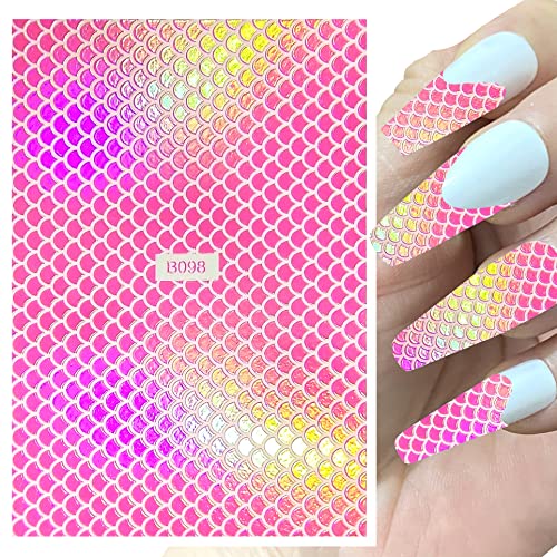 Jmeowio 12 Sheets Mermaid Nail Art Stickers Decals Self-Adhesive Nail Wraps Laser Fish Scales Design Manicure Tips Nail Decoration For Women Girls thumb #7