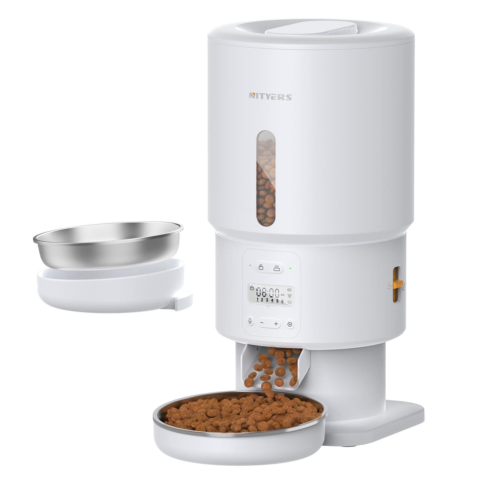 Automatic Cat Feeder - 5L Anti-Clog Cat Food Dispenser Keeps 2-15mm Dry Food Fresh, 10s Voice, 1-6 Meals/Day, Programmable Portions, 180-Day Battery Life, Easy to Clean Auto Pet Feeder for Small Dog