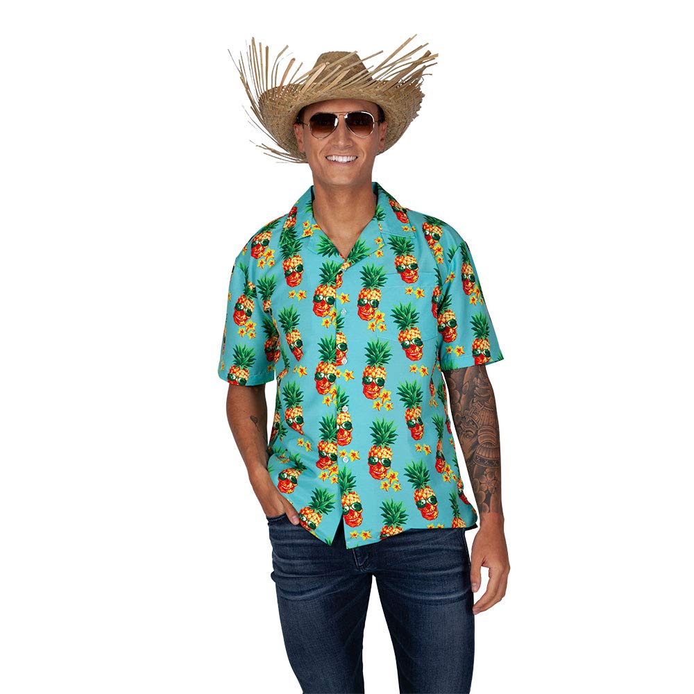 Wicked Costumes Mens Hawaiian Shirt Fancy Dress Costume – Pineapple Tropical Shirt for Holidays, Festivals & Stag Nights - Medium