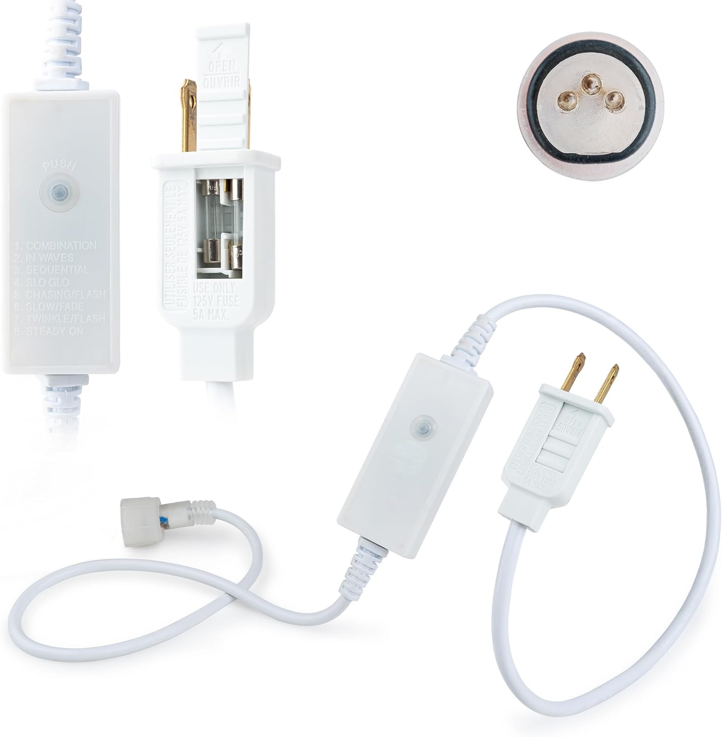 WYZworks LED Rope 3 Wire Power Cord w/8-Modes, Connection Cap, 1Meter (3.3ft) Length, up to 150ft - 3PK