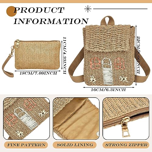 2 Pcs Kids Straw Backpack & Clutch Handbag - Woven Mini Bohemian Cute Little House Straw Backpack for Girls2