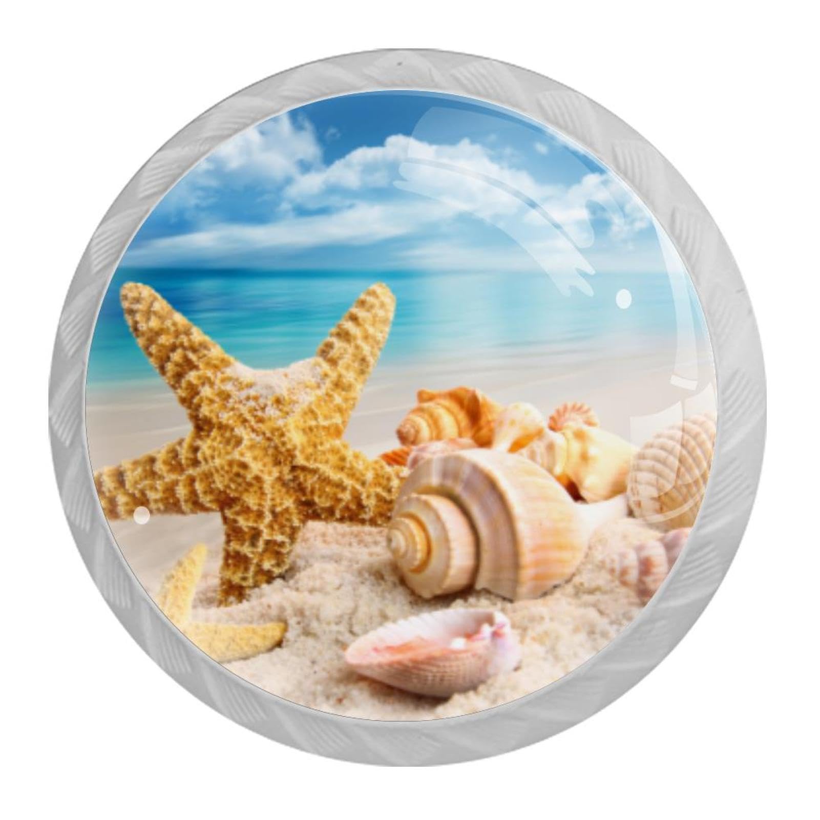 Tqmspg Multi05 4 Pieces Drawer Pulls Starfish And Seashells Beach Door Knobs Dresser Handles For Kitchen Wardrobe Cupboard Hardware Furniture