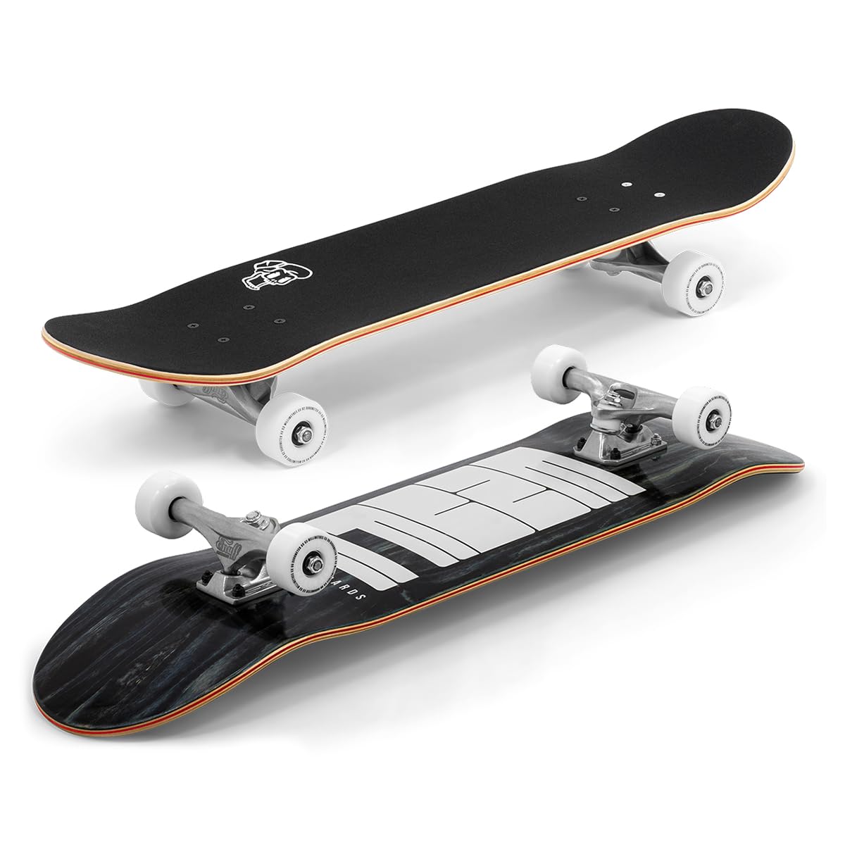 Enuff Throwback, komplettes Skateboard, 7-lagiges Ahorn-Deck und Premium-Komponenten: Decade-Pro-Trucks, 53 mm XX-Räder, ABEC-7 Chrom-Kugellager, Totenkopf-Griffband, 21,6 x 81,6 cm, Schwarz