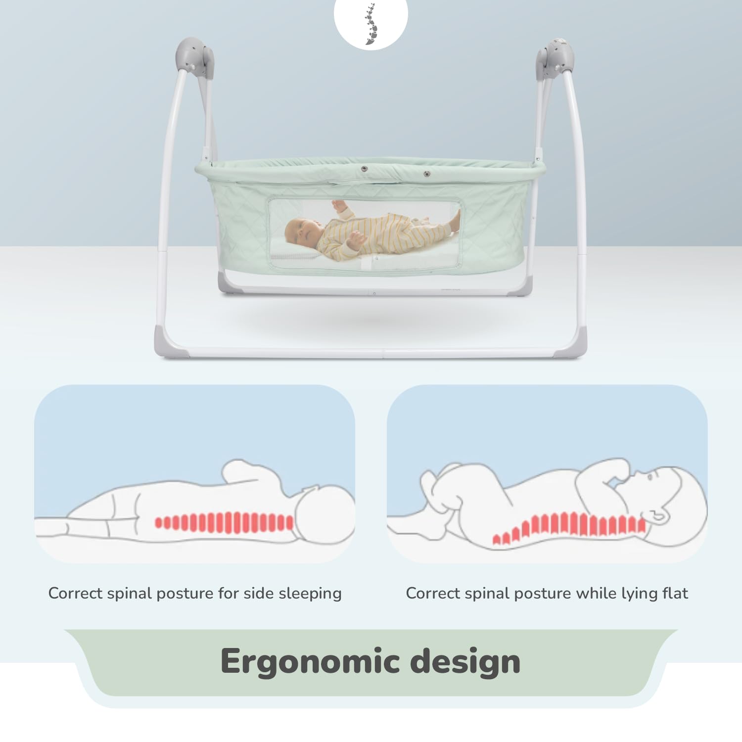 R for Rabbit Lullabies Plus Electric Baby Cradle Automatic Swing with Remote Control, Bluetooth, Soothing Music, Smart Timer & Mosquito Net for New Born Kids Age 0-2 Year Weight Upto 12 KG (Sea Green) 3