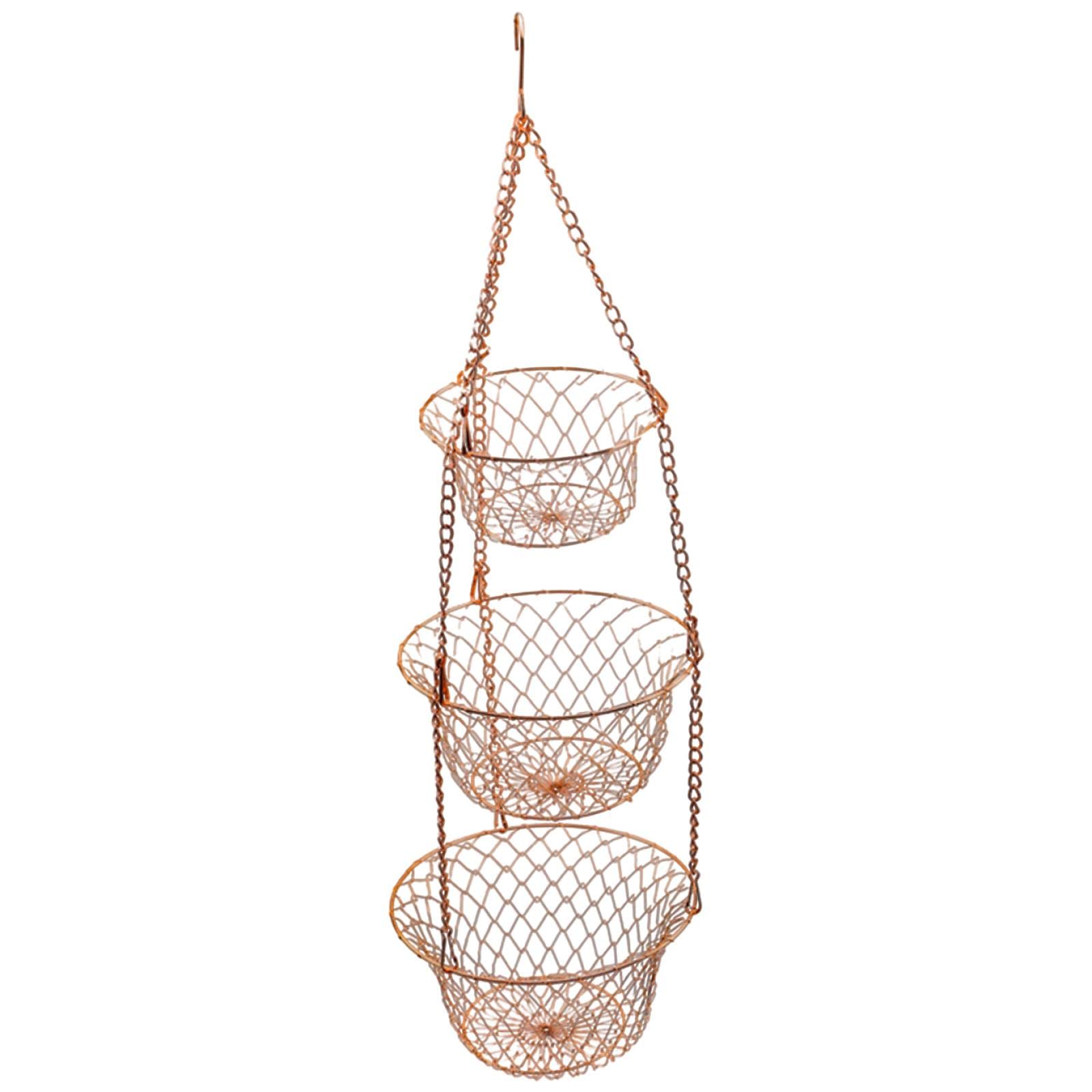 NeaxgeandX 3-Tier Fruit Vegetable Basket Fruit Hanger Storage Stand Kitchen Organizer Copper