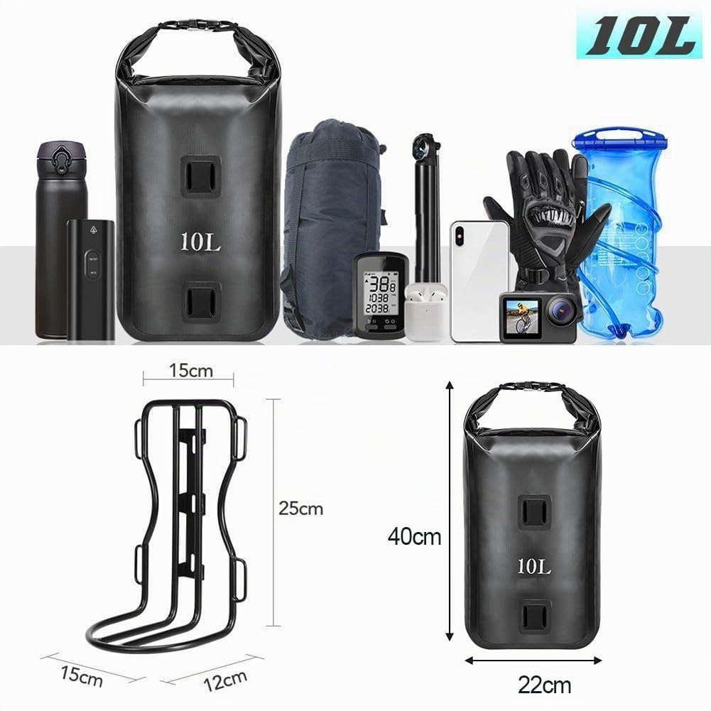 10 L Sac de fourche avant pour vélo avec support en métal, sacoche de route en nylon imperméable pour vélo, vélo électrique et scooter, support de montage réglable noir