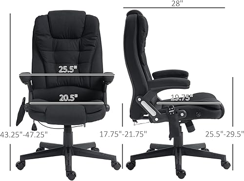 Miniatura 3 de HOMCOM Silla de oficina de masaje vibratorio de 6 puntos con calor, silla de oficina ejecutiva de lino con respaldo alto y respaldo reclinable,
