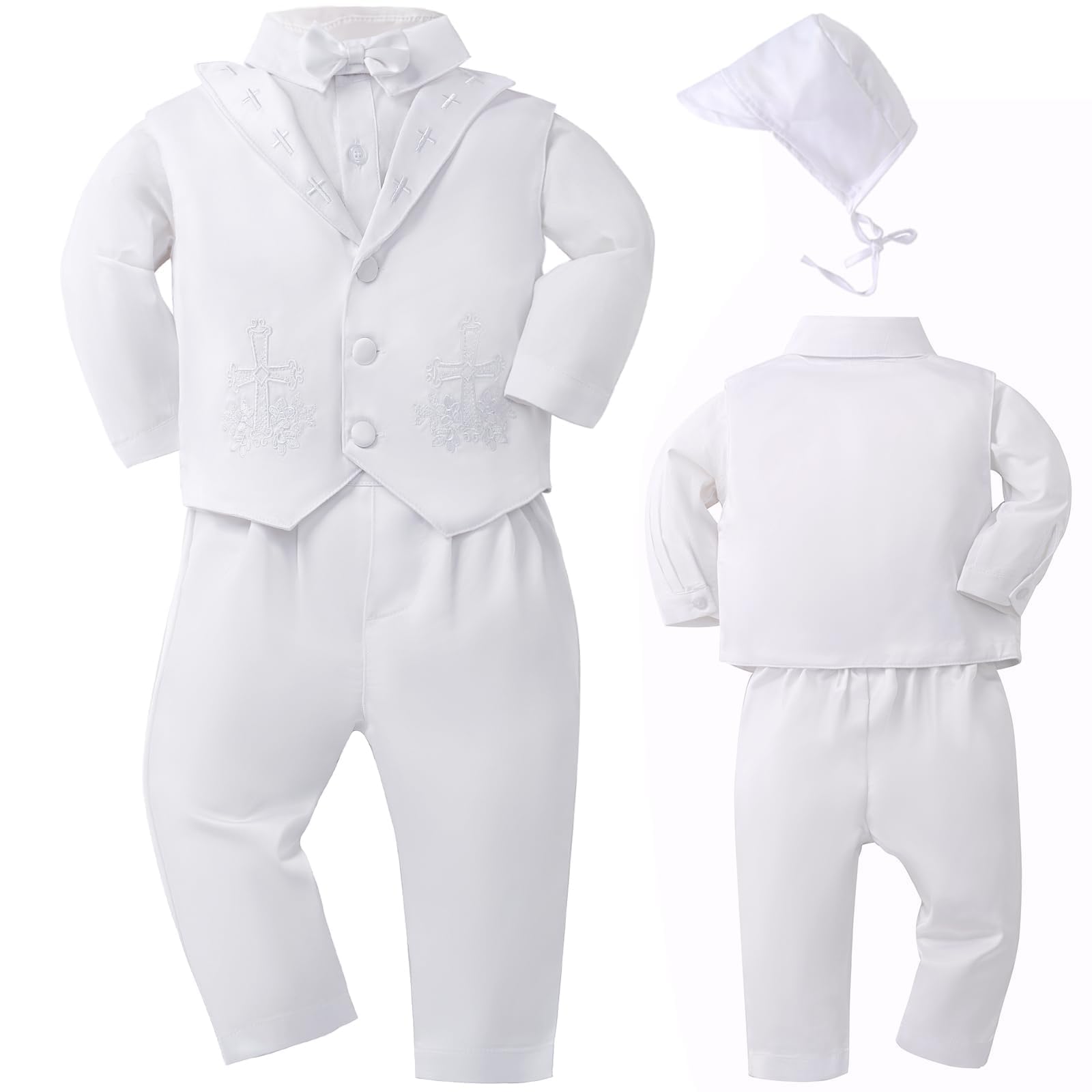 Booulfi Baptism Outfits for Boys Baby Boy Outfits Christening Gifts White Suits with Dress Shirt Pants