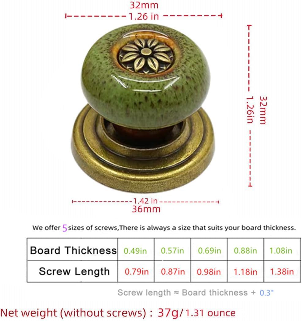 10 Pack Retro Ceramic Knobs, Vintage Dresser Leopard Kitchen Petal Cabinet Pulls Rustic Zinc Alloy Base Backplate Cupboard Wardrobe Drawer Door Handles (Leopard Print -Green)