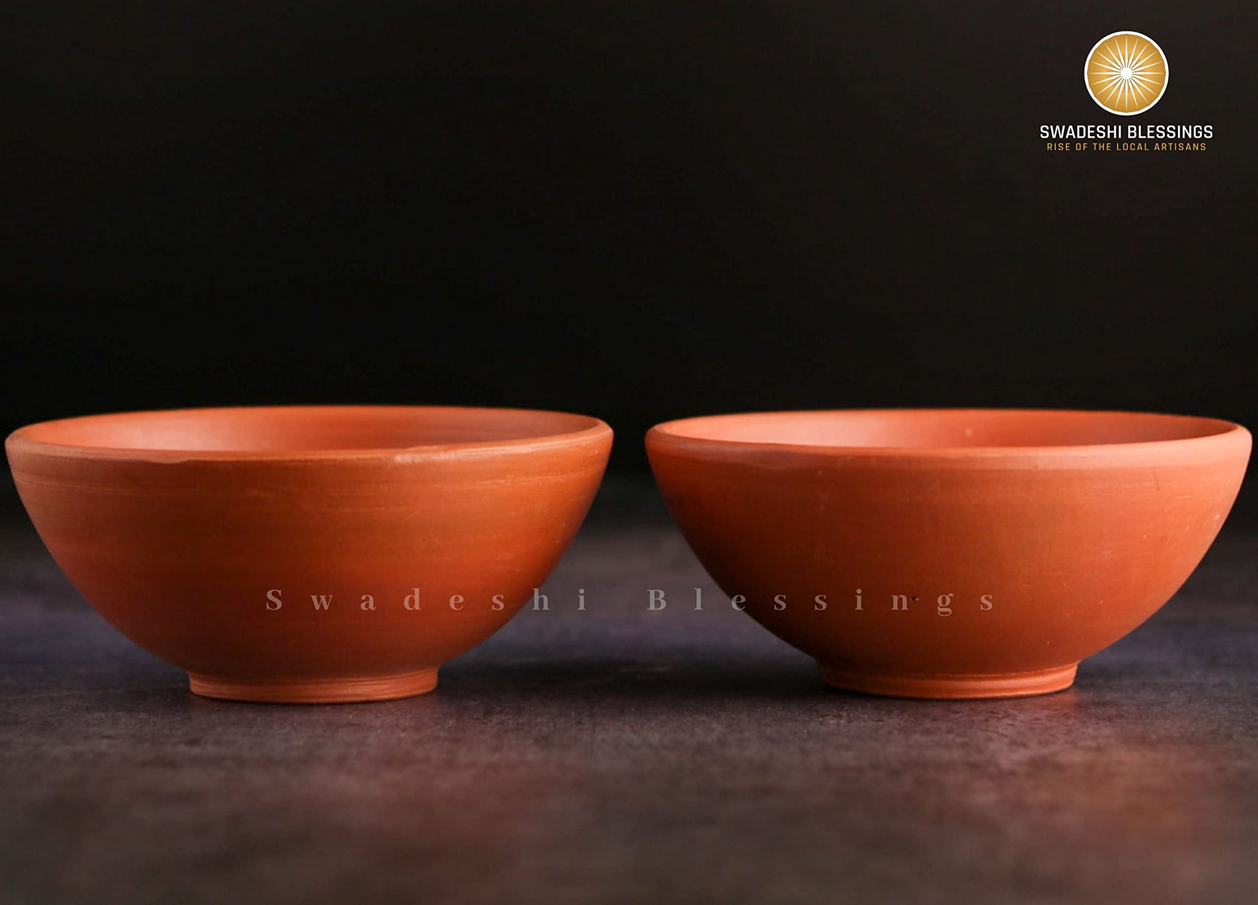 SWADESHI BLESSINGS Ekskluzywny asortyment nieglazurowanej glinianej miski do serwowania/miski z terakoty / ziemna miska na przekąski/małe doniczki na jogurt/błoto miski, 10 cm