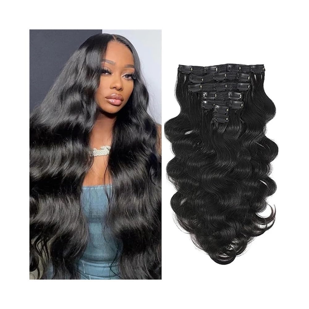 Body Wave brazylijskie przedłużenie włosów z klipsem, ludzkie ciało, 8 szt., dla czarnych kobiet, z 16 klipsami, 120 g, naturalne czarne włosy z klipsem, 16 cali