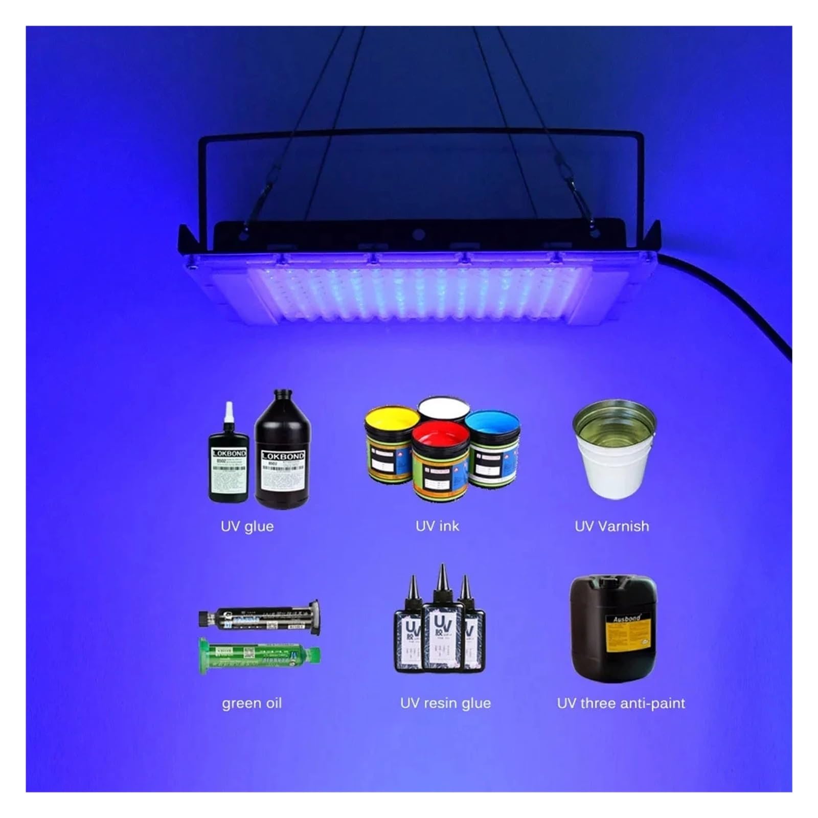 Lámpara de curado UV Lámpara de curado UV 100 W y 300 con luz púrpura (365 NM, 395, 405 NM), lámpara detección Fluorescente, Pegamento sin Sombras, Resina Aceite Verde(405nm,300W)