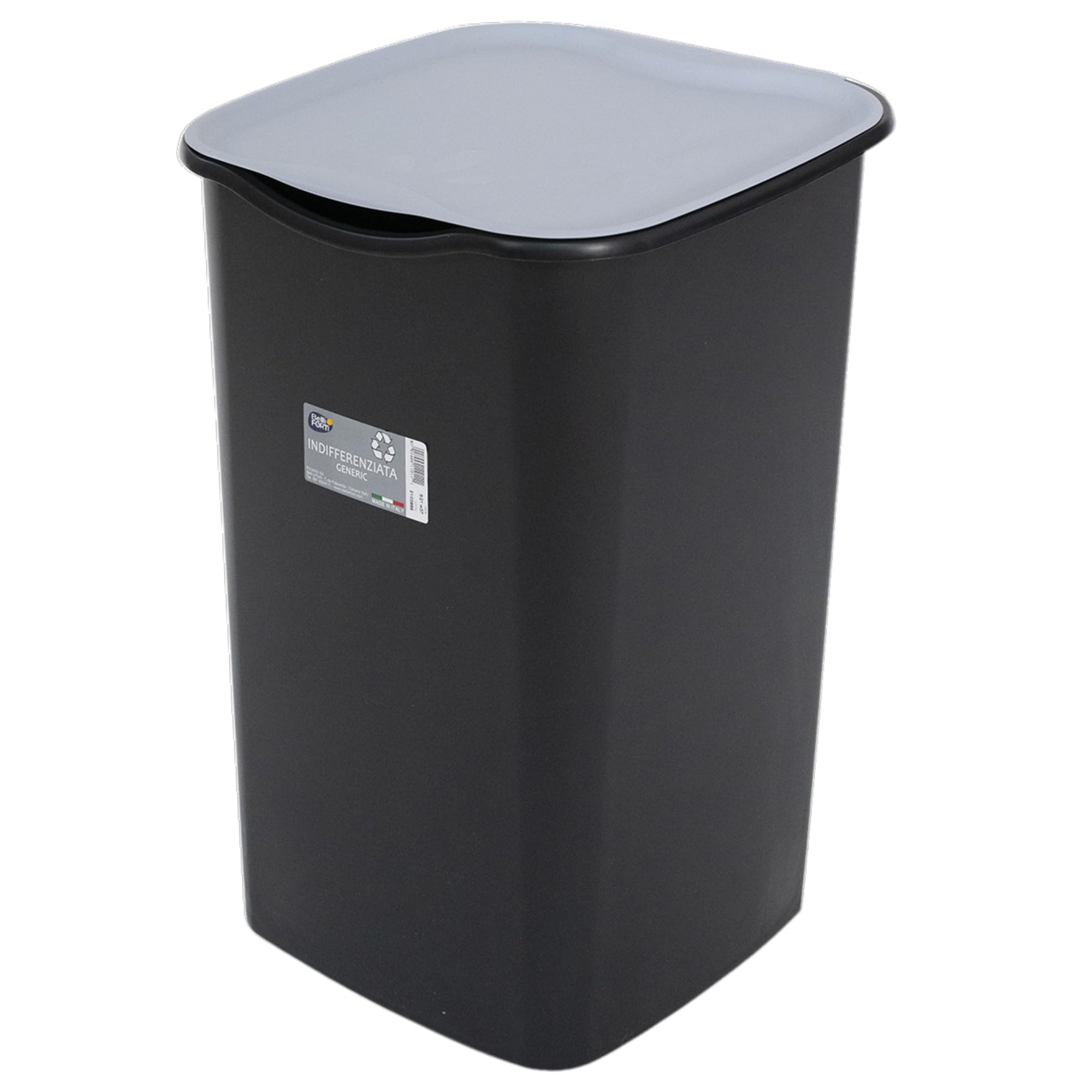 Belli e Forti Set 4 Pattumiere Per La Raccolta Differenziata 50L: Plastica, Nero Con Cop. Giallo + Vetro, Nero Con Cop. Verde + Carta, Nero Con Cop. Blu + Indifferenziata, nero con coperchio Grigio