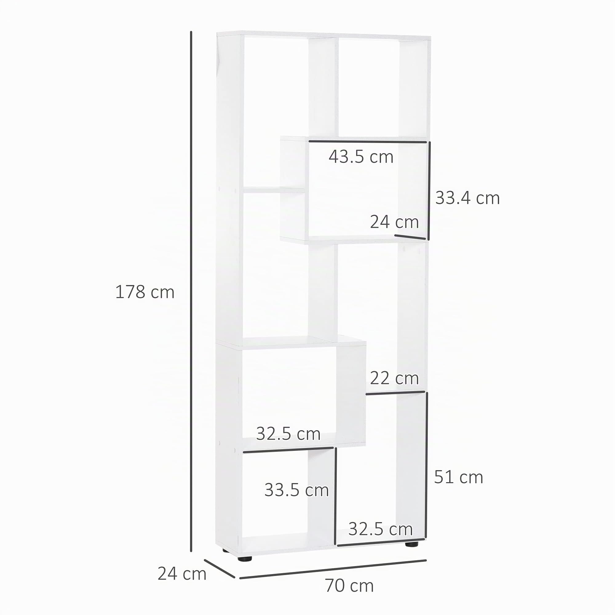 HOMCOM Libreria Scaffale Moderna di Design a 8 Ripiani 70x24x178cm Bianco | in Legno Truciolare, Arredamento Casa e Ufficio