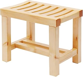 Waterproof Shower Stool Bathroom Foot Rest Shaving Stool with Non-Slip Feet - Changing Shoe Stool - Wood 2-Tier Seat with Storage Shelf for Shampoo, Towels, Shoes