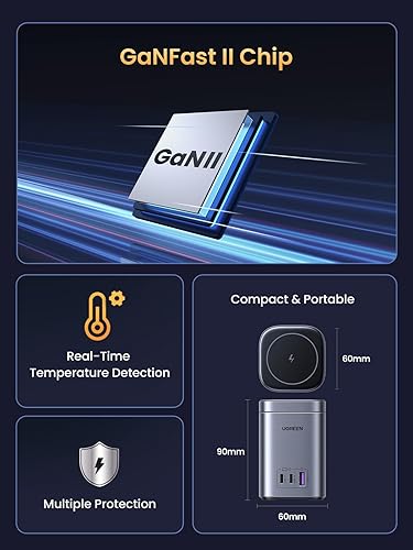 Miniatura 7 de UGREEN Estación de carga de 100 W, 4 puertos, cargador plegable de 15 W certificado Qi2, soporte de cargador inalámbrico MagSafe para iPhone