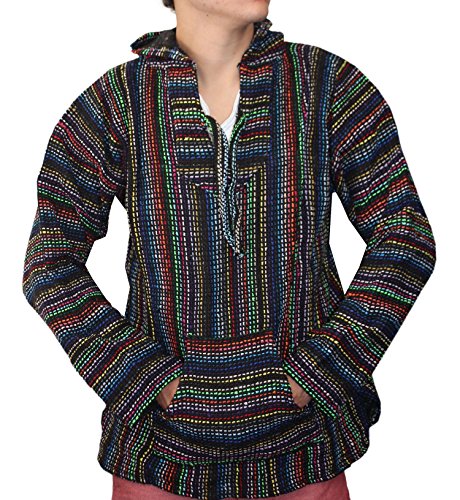 Mexican Baja Hoodie Sweater Jerga Pullover Multi Color Striped Unisex