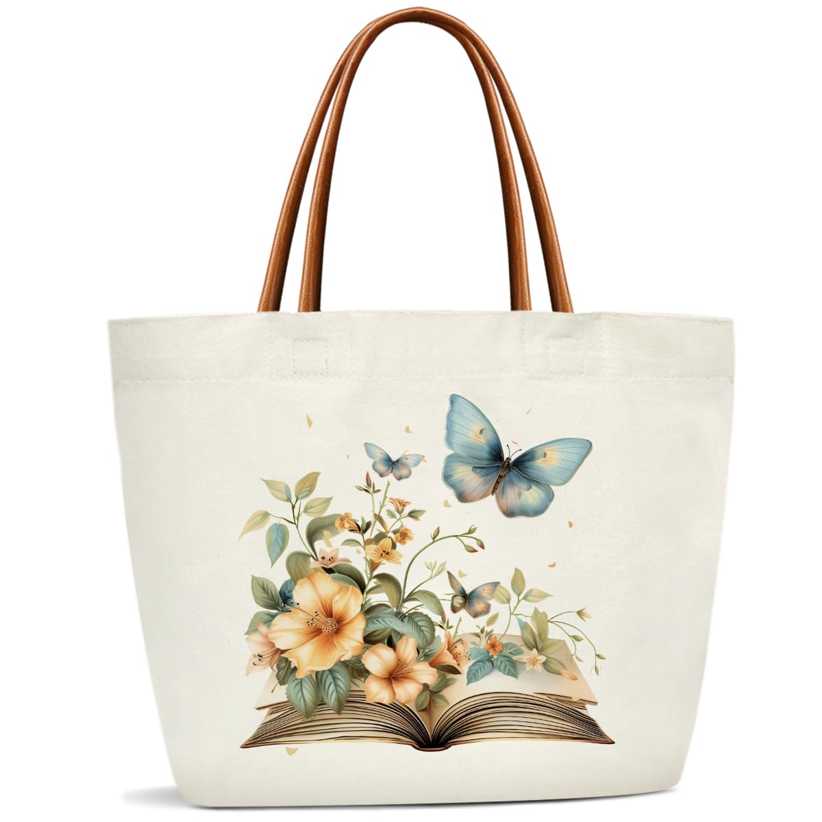 ZEDEV Floral Butterfly Tote Bag For Women, Canvas Tote Bags Grocery Shopping Shoulder Bag for Work Beach Travel Gym, Beach Bag Shopping Handbag