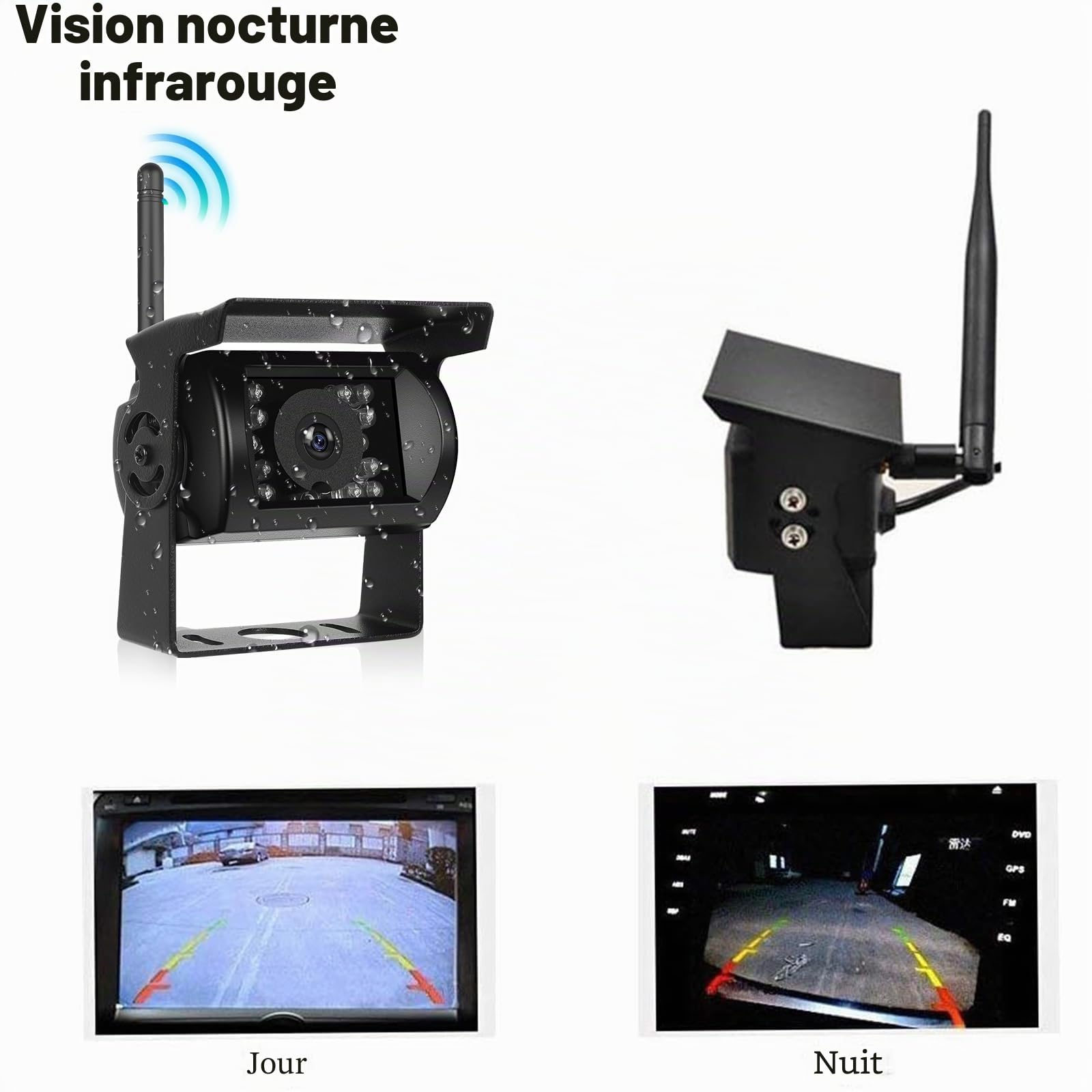 Camera de Recul sans Fil, Hodozzy HD 7 Pouces Camera Recul Kit, Vision Nocturne Camera de Recul pour Camping Car, Camion Caméra de Recul Voiture Ecran IP67 Étanche Moniteur pour Caravane, 12V-36V