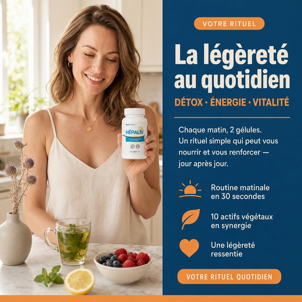 NutriSolution Hépaliv Complément Soutien Hépatique - Formule Détox Avancée avec Chardon-Marie, Desmodium & Thé Vert pour la Santé du Foie, Gestion du Poids & Brûle-Graisses - 60 Gélules (1)