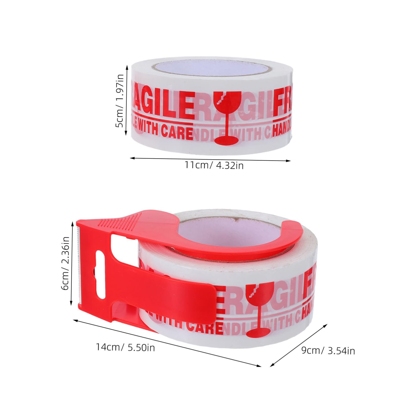 6 Rollen Zerbrechliches Bedrucktes Packband für Versand und Transport | Rot, Pvc und Papier, Internationale Kennzeichnung, Sichere Versiegelung, Praktische Ausgabe, Leichte Identifikation
