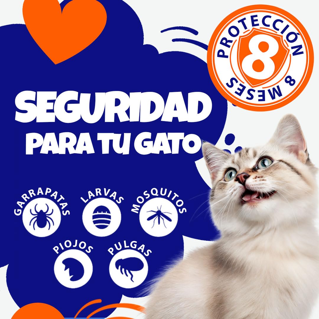 Collar Antiparasitario Gatos - 100% Natural – Protección 8 Meses contra Pulgas, Garrapatas, Mosquitos & Piojos – 38 cm, Impermeable y Ajustable, Uso al Aire Libre (Morado)