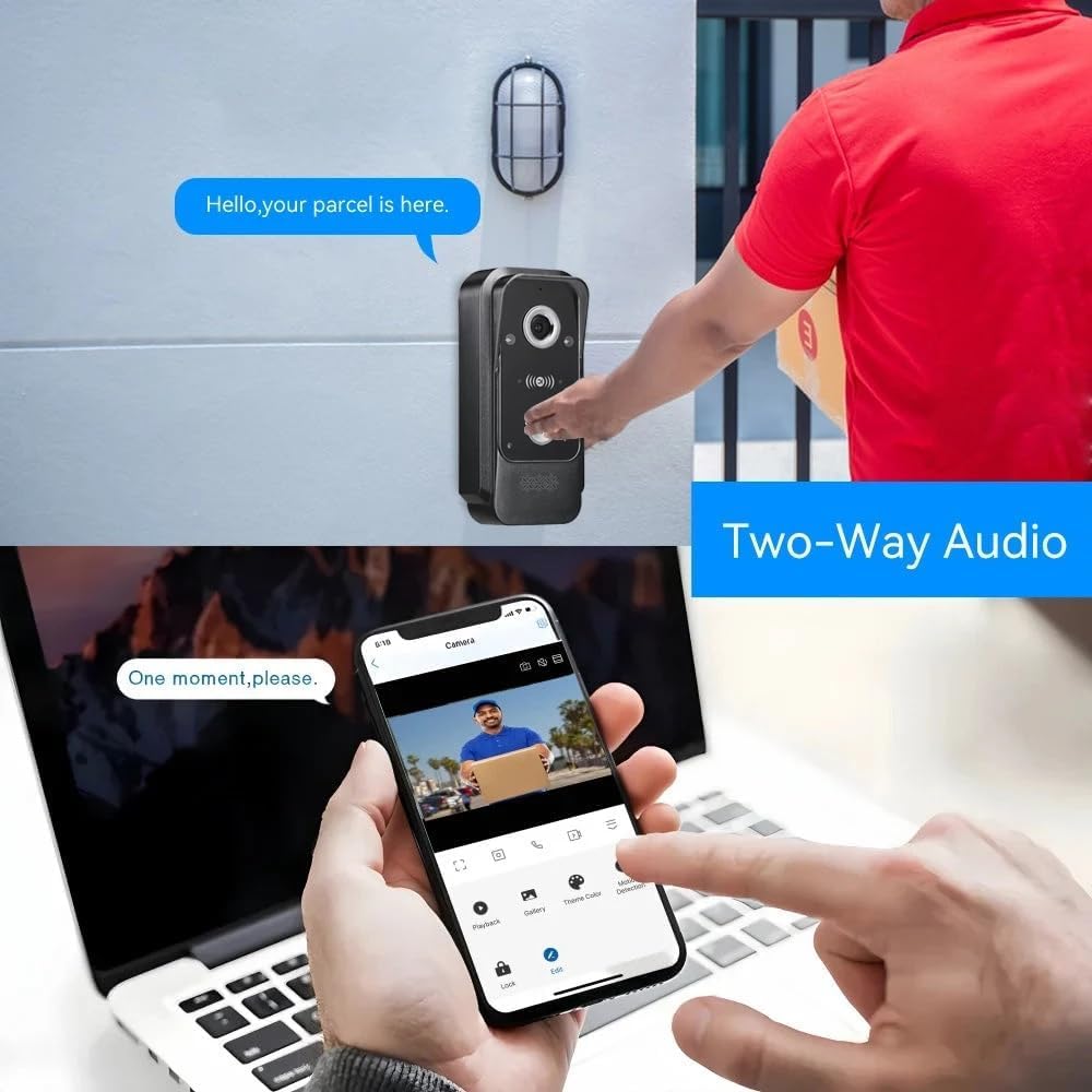 Timbre Inalámbrico con Cámara,Videoportero 4 Hilos,Detección Humana PIR,Audio Bidireccional,Timbre Casa,Visión Nocturna,Cámara Exterior Impermeable de 1080p,Desbloquear (1 timbre + 1 monitor)
